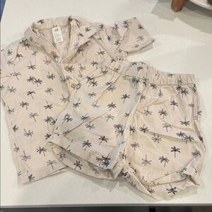 H&M Kids Pajama Set with Palm Tree Design - Cream and Black